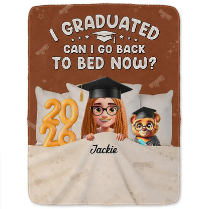 Personalized Graduation Fleece Blanket, I Graduated Can I Go Back To Bed Now, Cute Cartoon Grad Gift