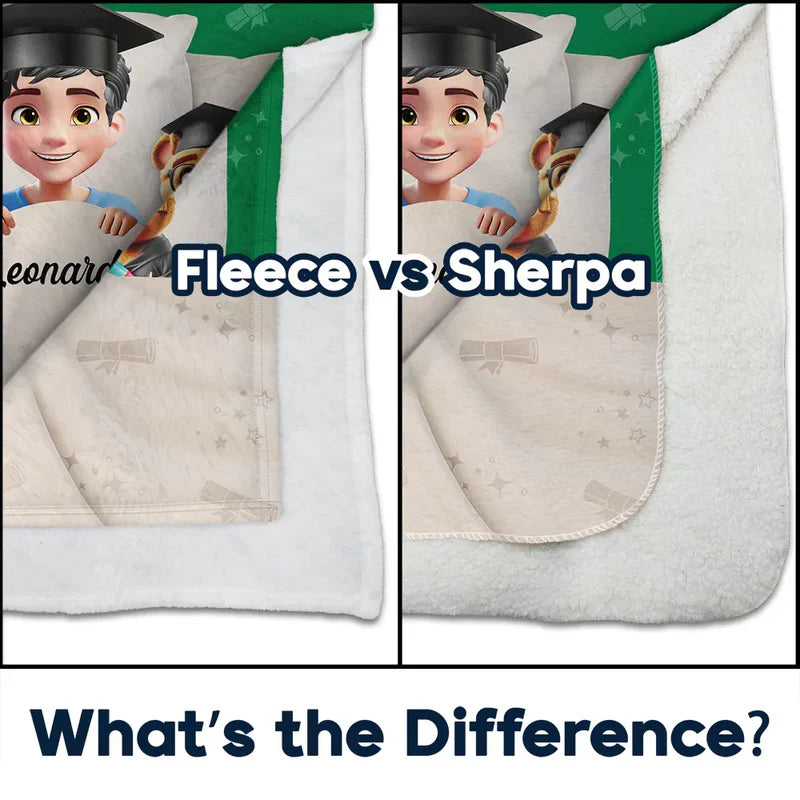 Personalized Graduation Fleece Blanket, I Graduated Can I Go Back To Bed Now, Cute Cartoon Grad Gift