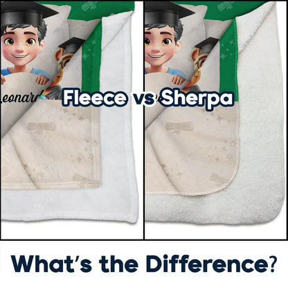 Personalized Graduation Fleece Blanket, I Graduated Can I Go Back To Bed Now, Cute Cartoon Grad Gift