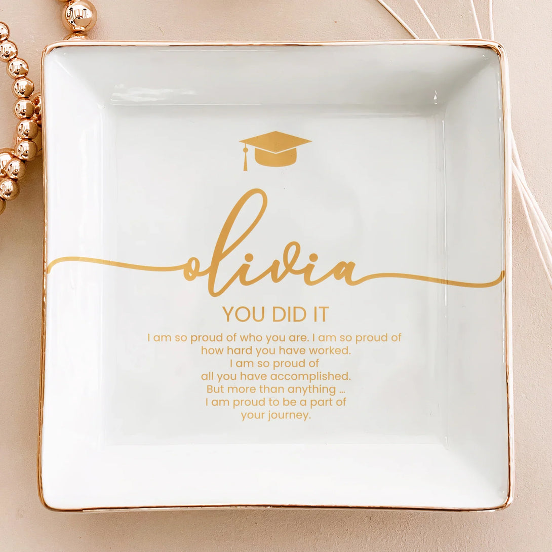 Round Jewelry Dish With Graduation Cap and Encouraging Quote, Personal ...