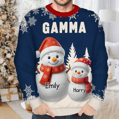 Personalized Grandma Printed Sweatshirt with Cute Snowman Grandkids, Cozy Christmas Gift for Nana