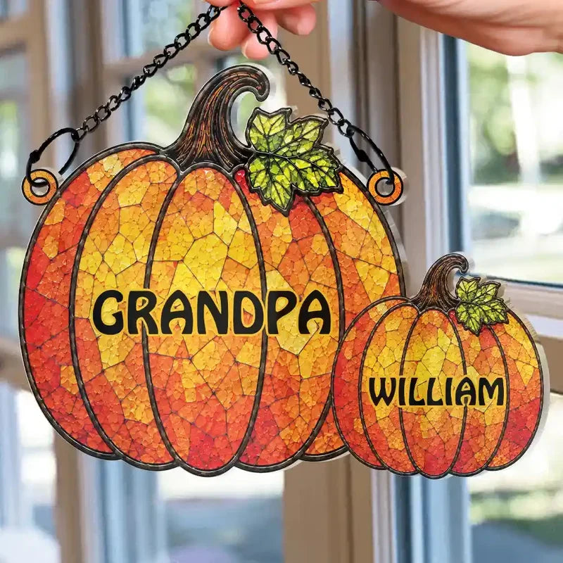 Personalized Acrylic Suncatcher Ornament, Stained-Glass Pumpkins for Grandma, Unique Autumn Family Gift