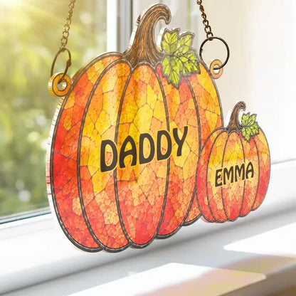 Personalized Acrylic Suncatcher Ornament, Stained-Glass Pumpkins for Grandma, Unique Autumn Family Gift