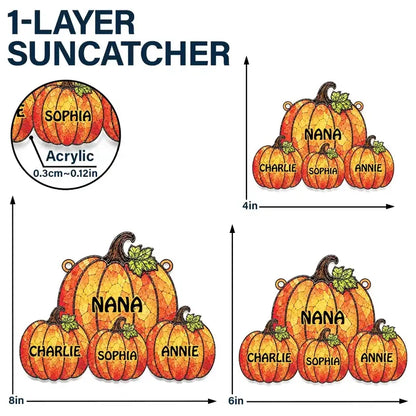 Personalized Acrylic Suncatcher Ornament, Stained-Glass Pumpkins for Grandma, Unique Autumn Family Gift