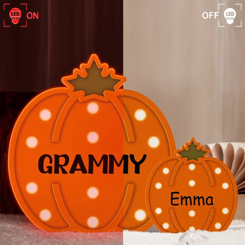 Personalized Pumpkin Acrylic Light Box, Custom Family Display with Warm Glow, Unique Gift for Grandma
