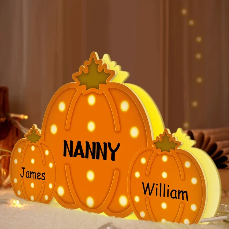 Personalized Pumpkin Acrylic Light Box, Custom Family Display with Warm Glow, Unique Gift for Grandma