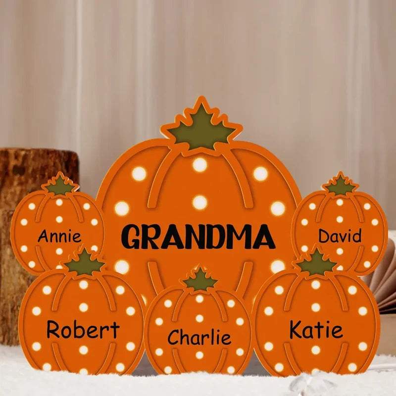 Personalized Pumpkin Acrylic Light Box, Custom Family Display with Warm Glow, Unique Gift for Grandma