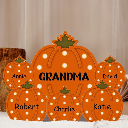 Personalized Pumpkin Acrylic Light Box, Custom Family Display with Warm Glow, Unique Gift for Grandma