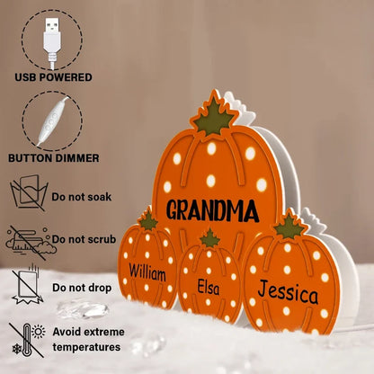 Personalized Pumpkin Acrylic Light Box, Custom Family Display with Warm Glow, Unique Gift for Grandma