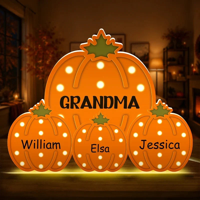Personalized Pumpkin Acrylic Light Box, Custom Family Display with Warm Glow, Unique Gift for Grandma