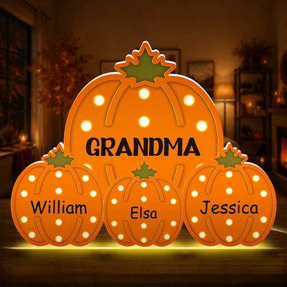 Personalized Pumpkin Acrylic Light Box, Custom Family Display with Warm Glow, Unique Gift for Grandma