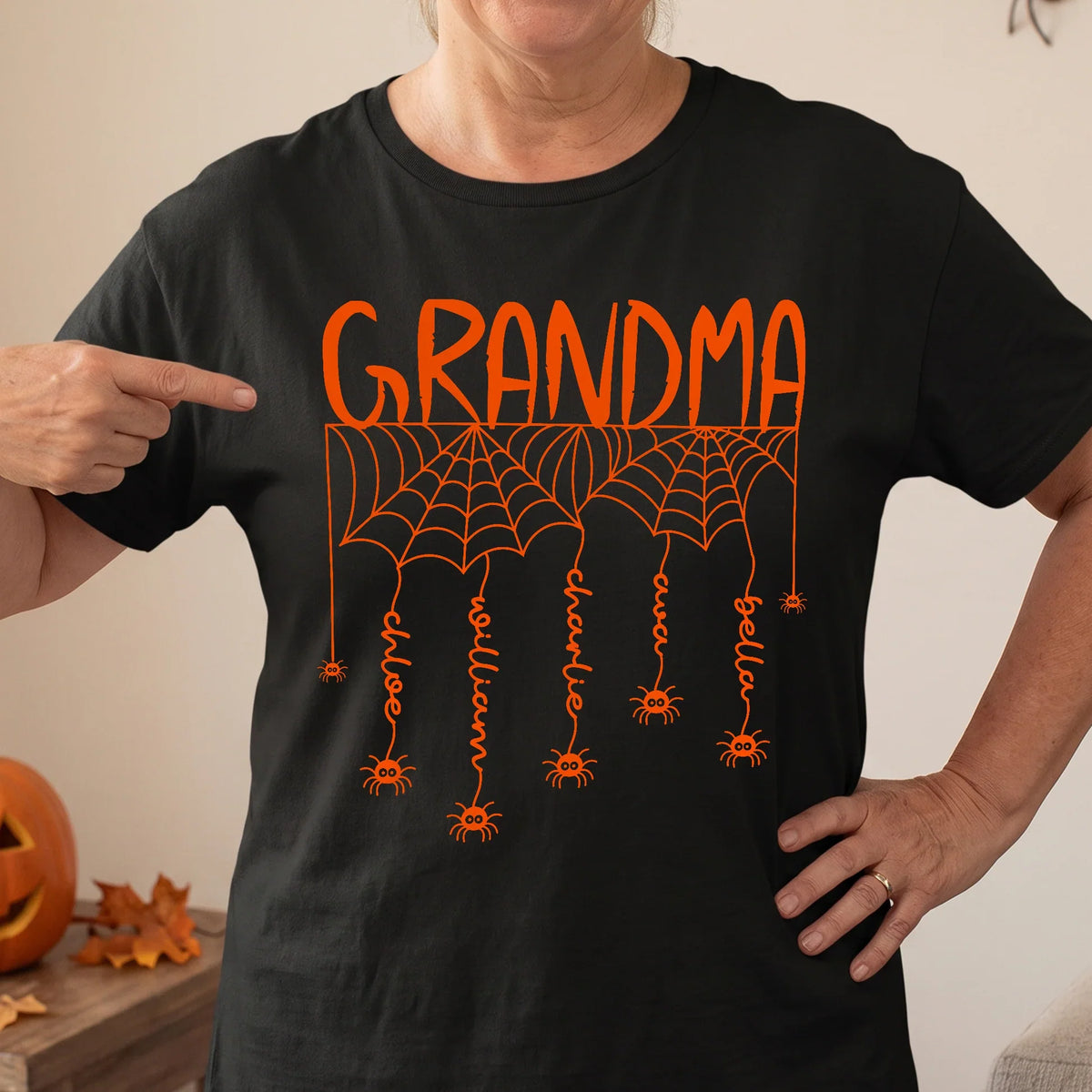 Personalized Grandma Spider Web Classic Tee, Unique Halloween Gift With Playful Spooky Style