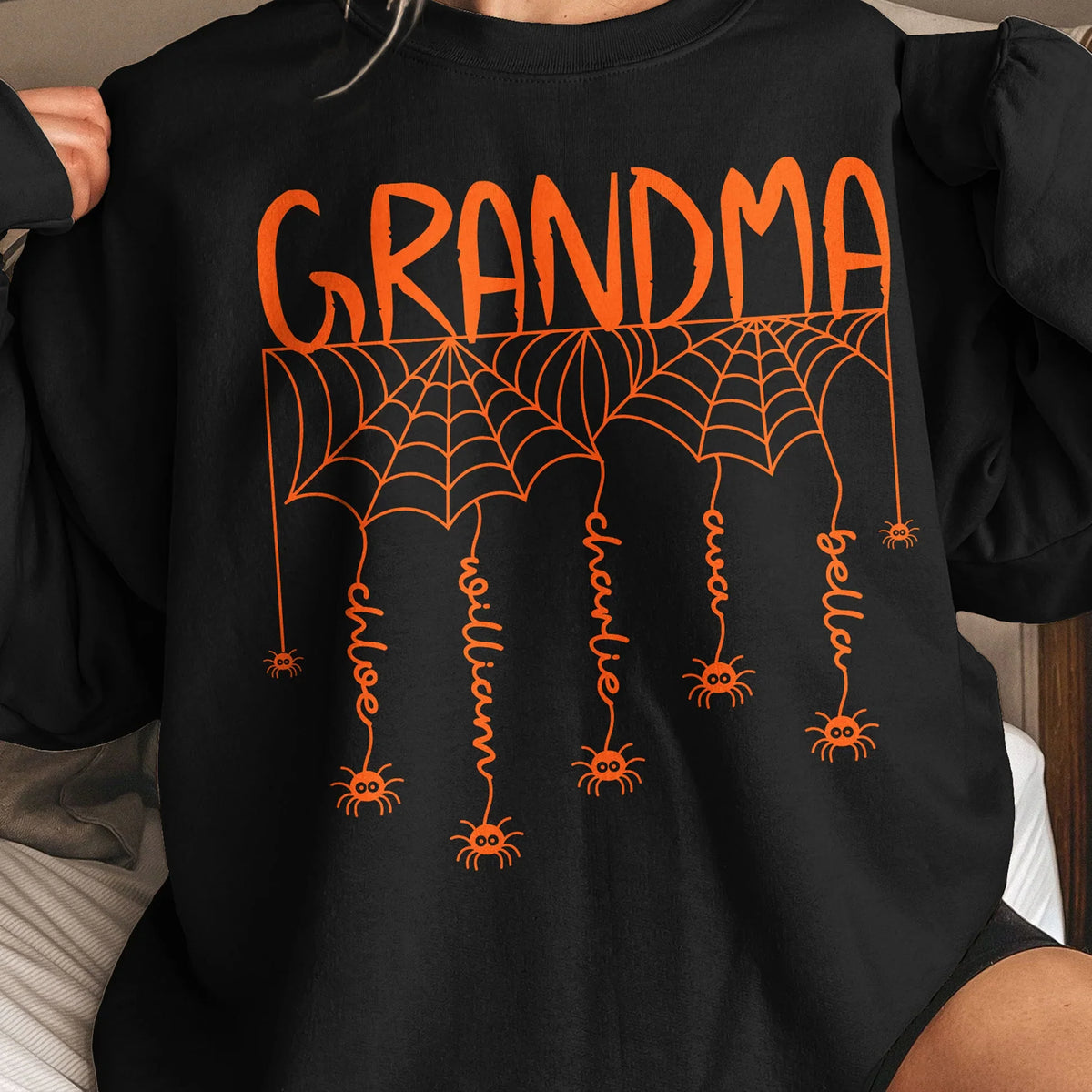 Personalized Grandma Spider Web Classic Tee, Unique Halloween Gift With Playful Spooky Style