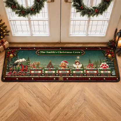 Personalized Premium Doormat, Vintage Christmas Train Entryway Decor, Unique Gift for Grandma