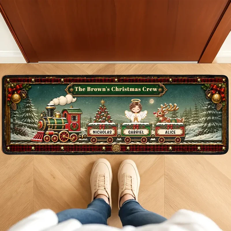 Personalized Premium Doormat, Vintage Christmas Train Entryway Decor, Unique Gift for Grandma