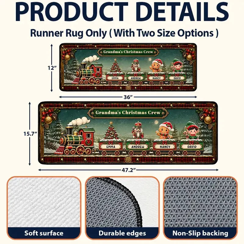 Personalized Premium Doormat, Vintage Christmas Train Entryway Decor, Unique Gift for Grandma
