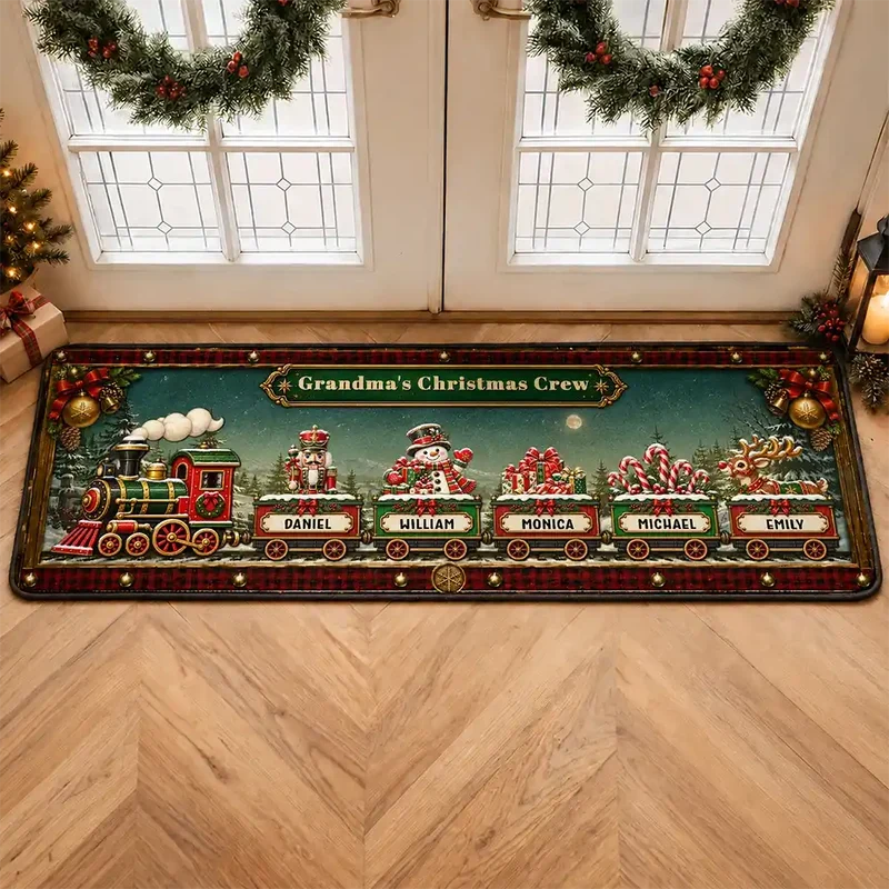 Personalized Premium Doormat, Vintage Christmas Train Entryway Decor, Unique Gift for Grandma