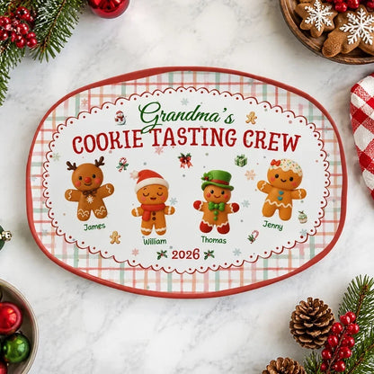 Grandma's Cookie Tasting Crew Grilling Plate, Personalized Plaid Keepsake, Creative Family Gift