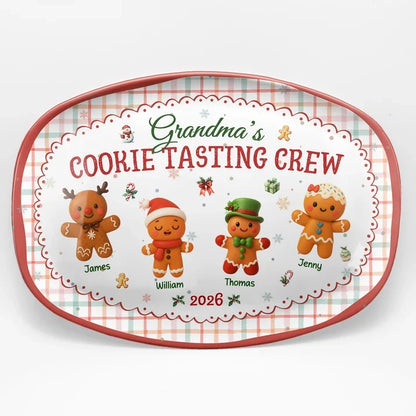Grandma's Cookie Tasting Crew Grilling Plate, Personalized Plaid Keepsake, Creative Family Gift