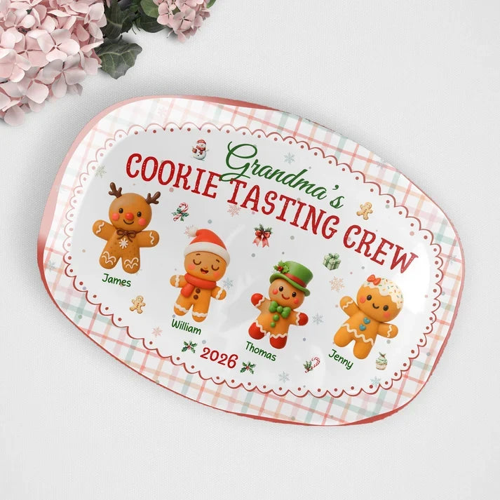 Grandma's Cookie Tasting Crew Grilling Plate, Personalized Plaid Keepsake, Creative Family Gift