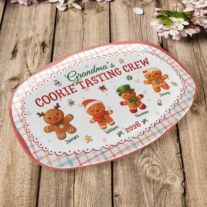 Grandma's Cookie Tasting Crew Grilling Plate, Personalized Plaid Keepsake, Creative Family Gift