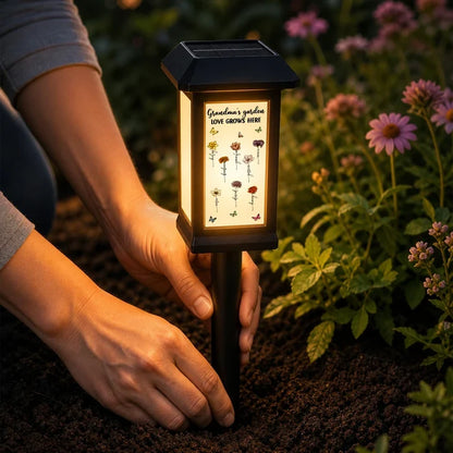 Personalized Solar Garden Stake Light, Warm Botanical Love Grows Here Design, Unique Gift for Grandma