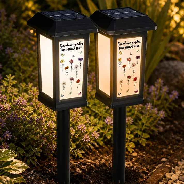 Personalized Solar Garden Stake Light, Warm Botanical Love Grows Here Design, Unique Gift for Grandma