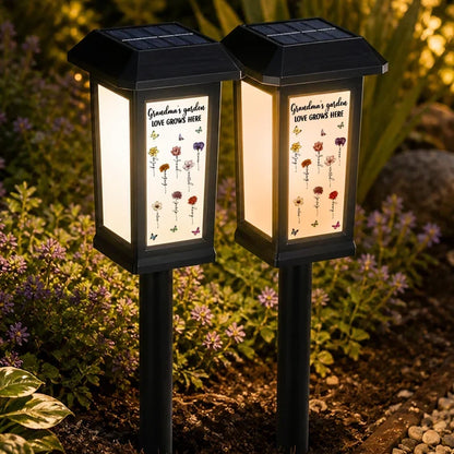 Personalized Solar Garden Stake Light, Warm Botanical Love Grows Here Design, Unique Gift for Grandma