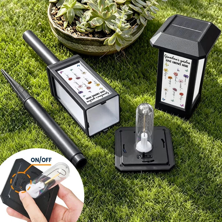 Personalized Solar Garden Stake Light, Warm Botanical Love Grows Here Design, Unique Gift for Grandma