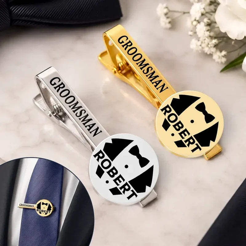 Personalized Stainless Steel Tie Clip with Tuxedo Art, Creative Wedding Keepsake Gift for a Groomsman