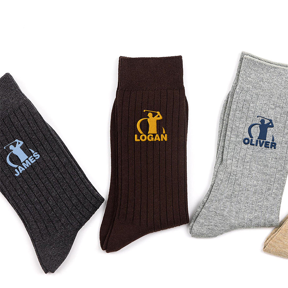 Golf Embroidered Cotton Socks, Personalized Golfer Keepsake, Creative Gift for Dad, Husband or Friend