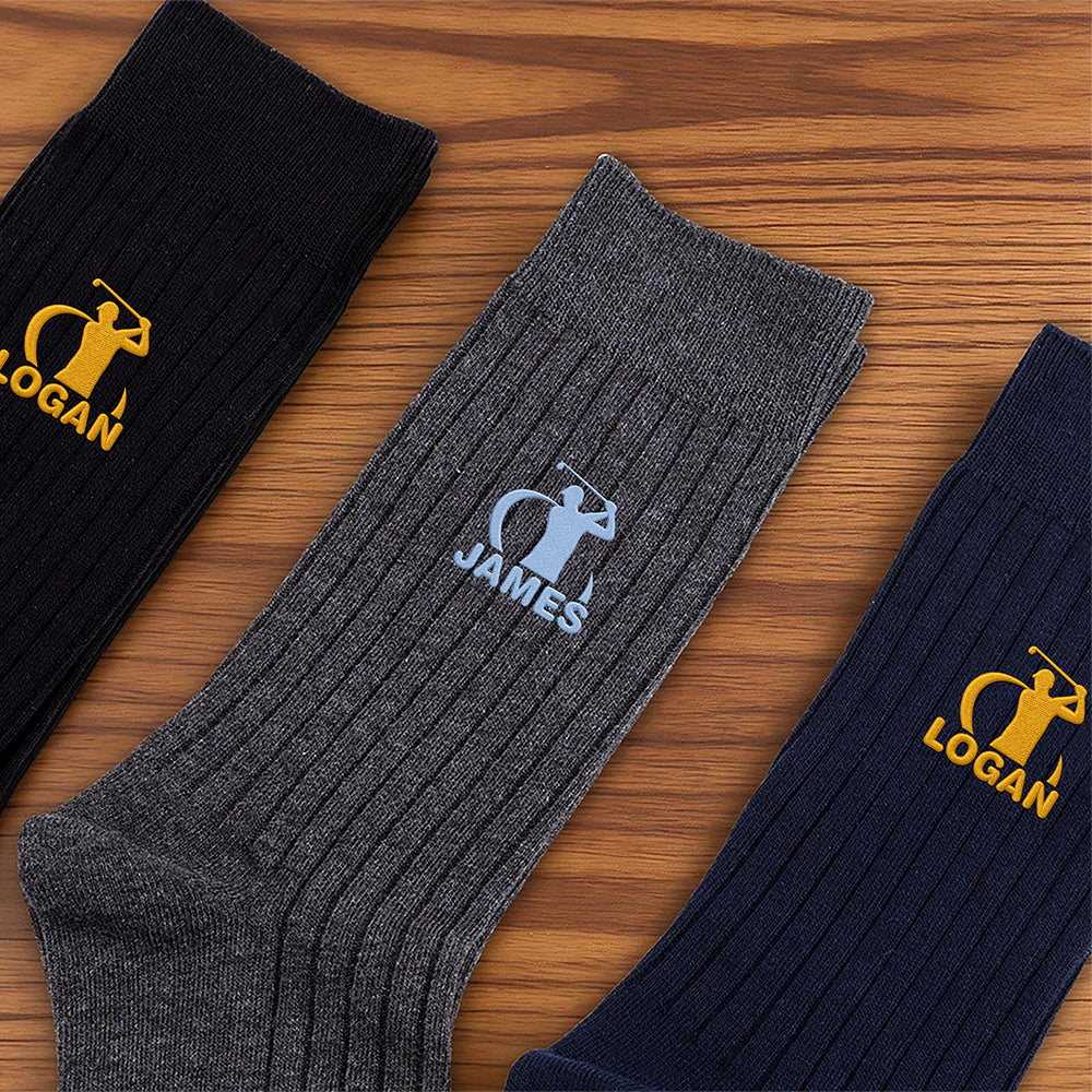 Golf Embroidered Cotton Socks, Personalized Golfer Keepsake, Creative Gift for Dad, Husband or Friend