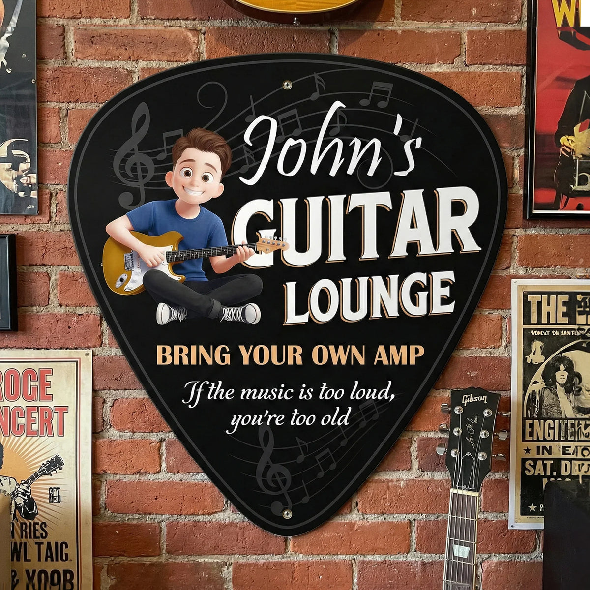 Personalized Shaped Metal Sign Guitar Lounge Music Room Wall Decor - Unique Gift for Guitar Lovers