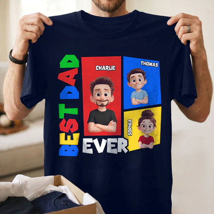 Personalized Dad Arcade Classic Tee, Colorful Cartoon Portraits, Unique Creative Gift for Dad