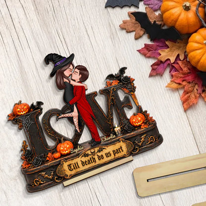 Personalized 2-Layer Wooden Plaque with Till Death Do Us Part Art, Creative Halloween Gift for Couples