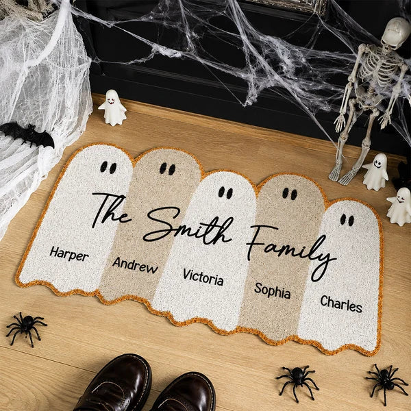 Personalized Ghost Family Shaped Doormat, Cute Halloween Entry Decor, Unique Gift for Families