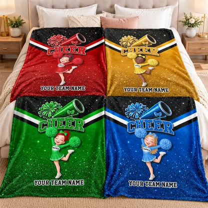 Personalized Fleece Blanket, Blue Starry Jumping Cheerleader Design, Unique Gift for Daughter