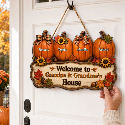 Personalized Wooden Sign with Fall Pumpkins, Unique Gift for Grandma & Grandpa's Cozy House