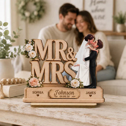 Personalized Wooden Plaque With Mr & Mrs Wedding Design, Kissing Couple, Unique Creative Gift
