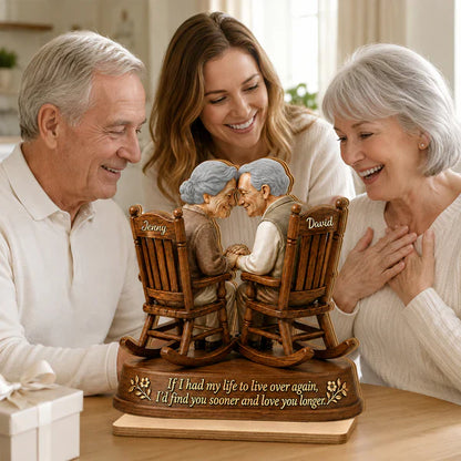 Personalized 2-Layer Wooden Plaque, Growing Old Couple in Rocking Chairs, Unique Anniversary Gift for Couple