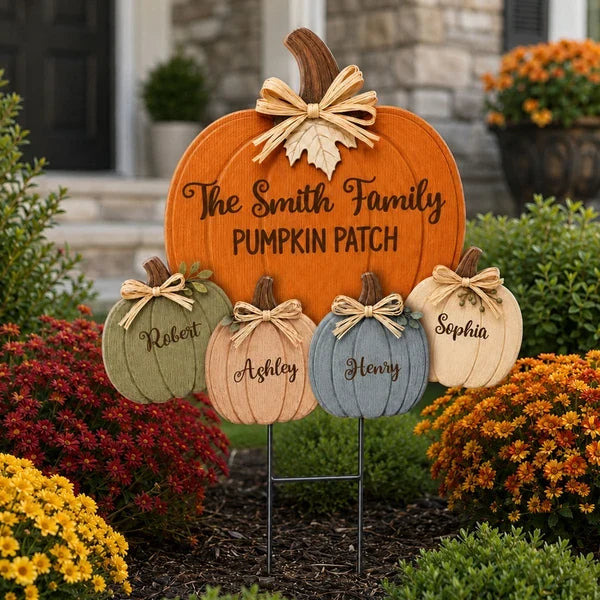 Personalized Shaped Yard Sign, Rustic Family Pumpkin Patch Decor, Unique Fall Gift for Family