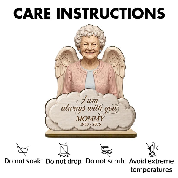 Personalized Wooden Plaque with Custom Memorial Portrait and Angel Wings, Unique Sympathy Gift for Family
