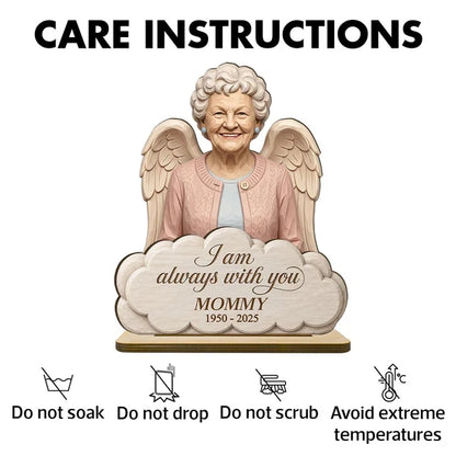 Personalized Wooden Plaque with Custom Memorial Portrait and Angel Wings, Unique Sympathy Gift for Family