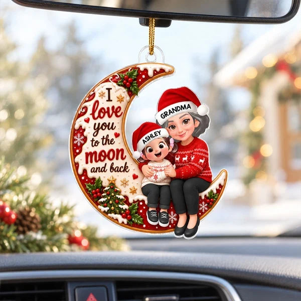 Acrylic Ornament, Hugging Grandma and Grandchild, I Love You to the Moon and Back, Personalized Creative Gift for Grandma