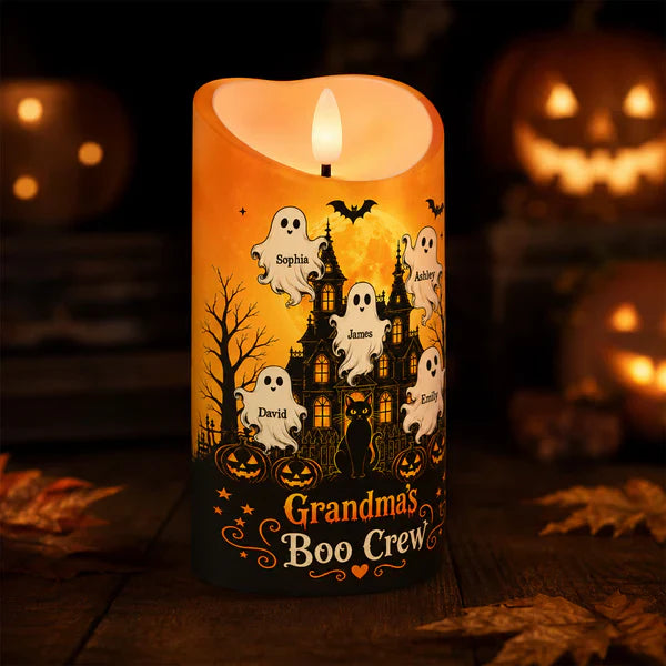 Personalized Flameless LED Candle, Grandma's Boo Crew Haunted House, Unique Creative Gift for Grandma