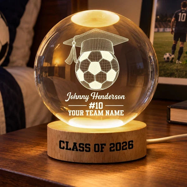 Personalized Globe Lamp, Soccer Senior Keepsake for a Warm Desk Display, Creative Gift for Graduate