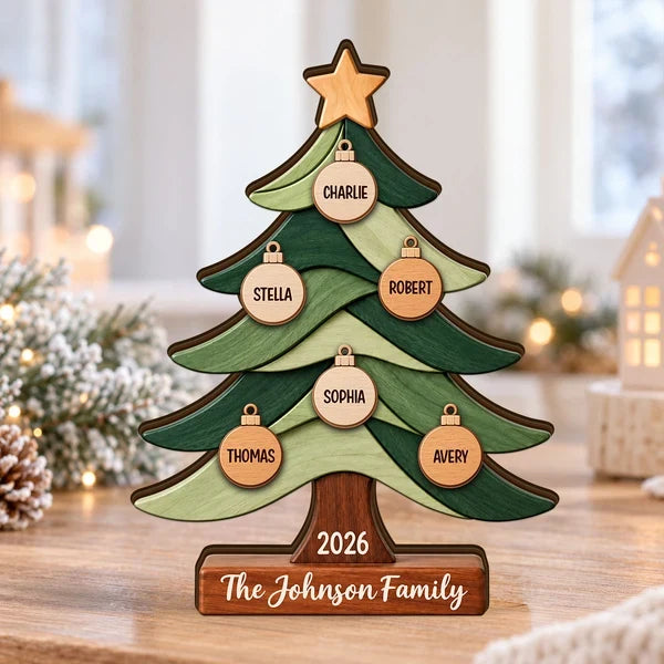 Personalized Thick Wooden Plaque, Warm Christmas Tree Keepsake, Unique Gift for Family