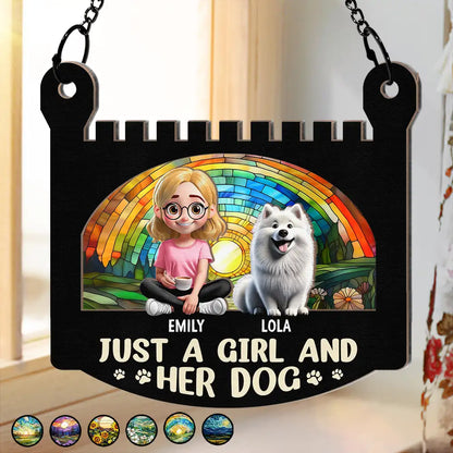 Personalized Girl & Dog Acrylic Ornament - Custom Wood Layered Gift