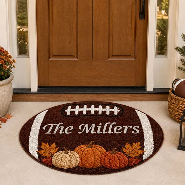 Personalized Football Shaped Doormat, Custom Family Entryway Decor, Unique Gift for Football Fans