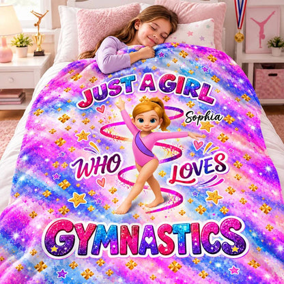 Just a Girl Who Loves Gymnastics Personalized Fleece Blanket, Creative Gift for a Young Gymnast